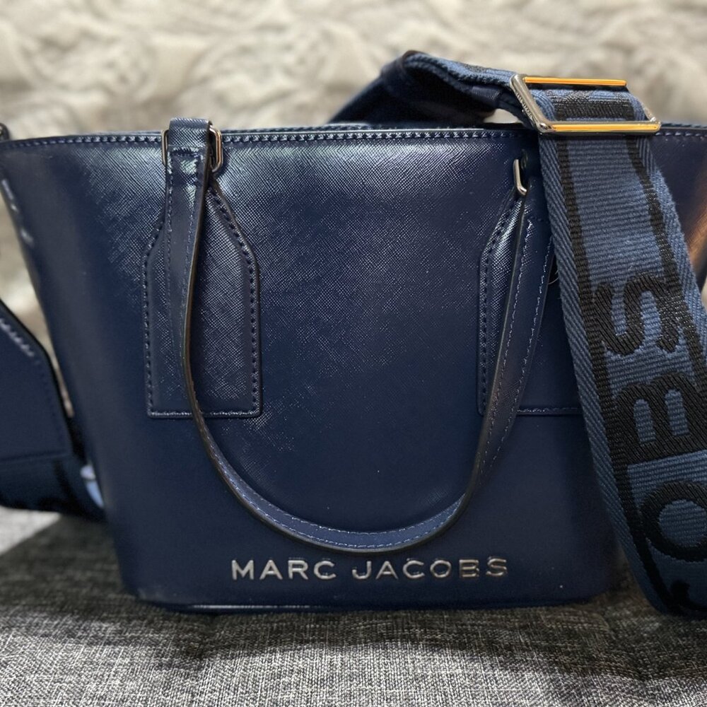 Marc Jacobs Small azure blue Saffiano Leather Tote Crossbody Bag Purse